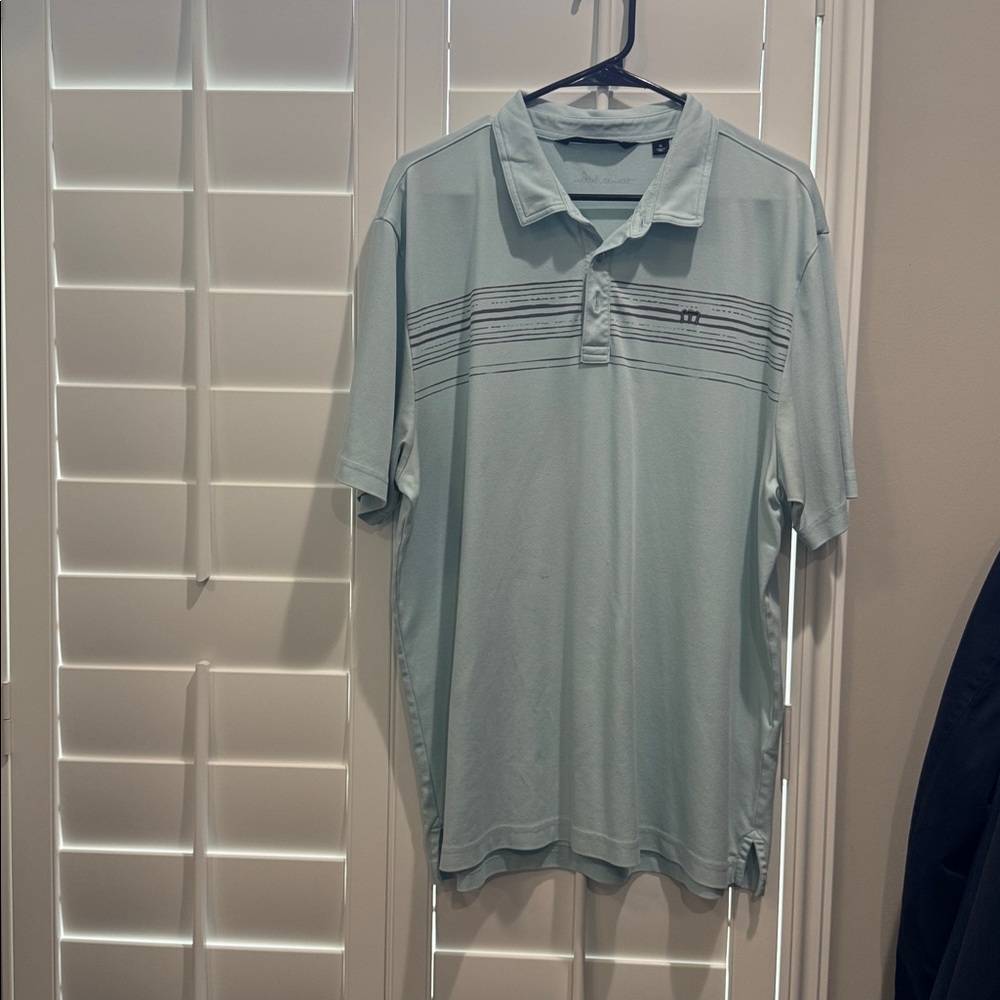 Travis Mathew Sky Blue Polo with Stripe Detail